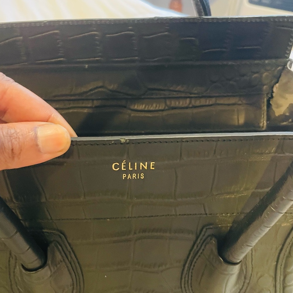 Celine Black Croc-Embossed BagCeline Crocodile Embossed Leather Bag - Picture 2 of 14